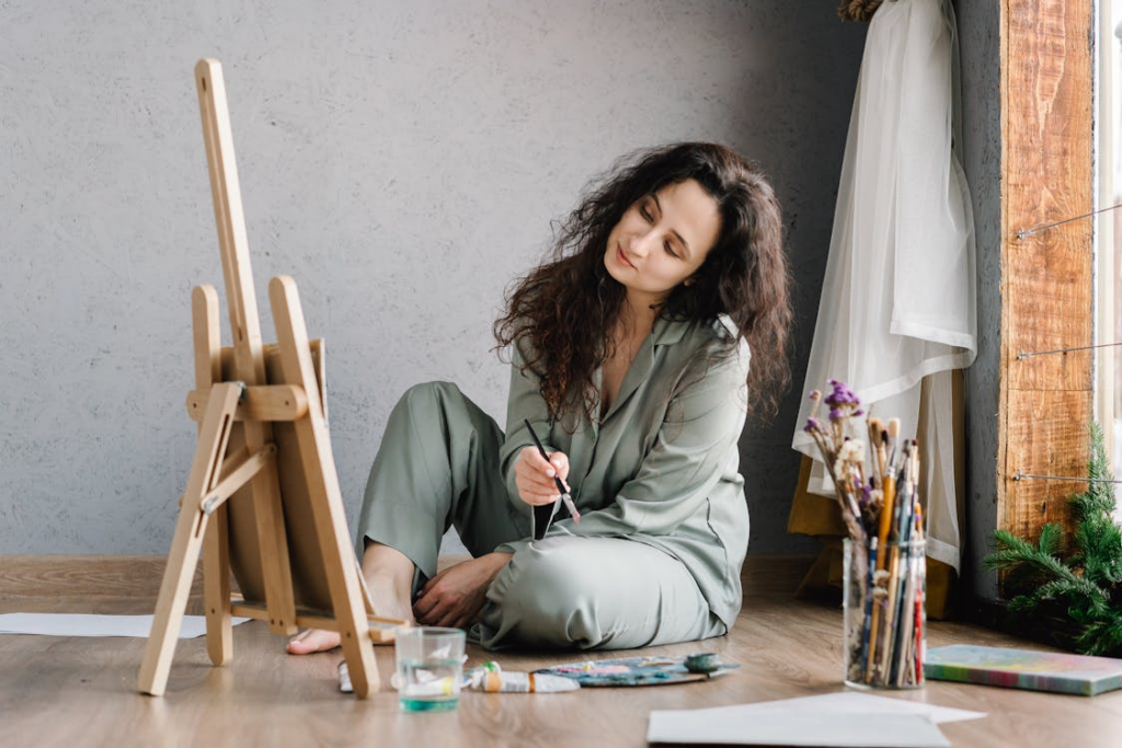 Changing weekend culture shown through a painting hobby at home.