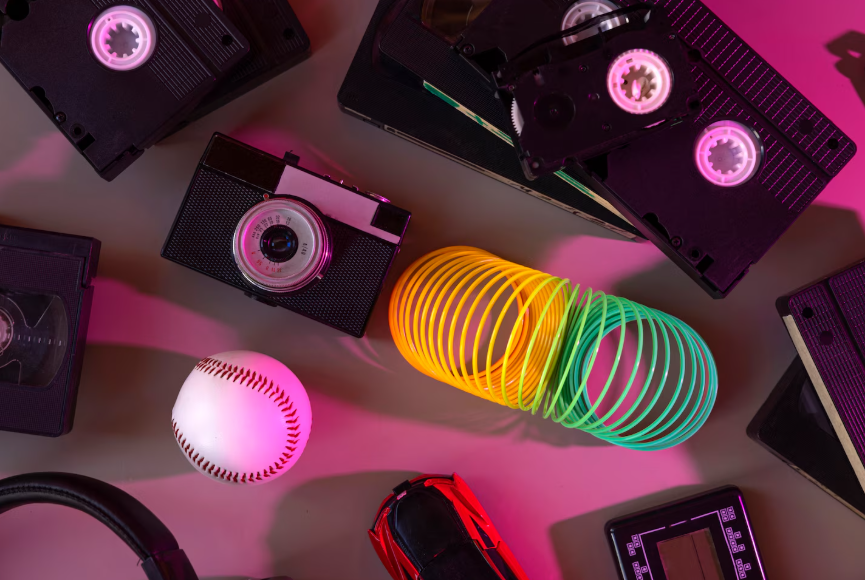 Retro tapes, camera, and toys illustrating why nostalgia cycles move faster.